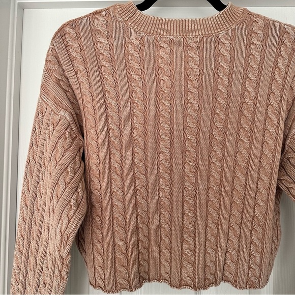 Aerie Mini Cable Cropped Crew Neck Sweater Beach Dune Size Large - Picture 9 of 11